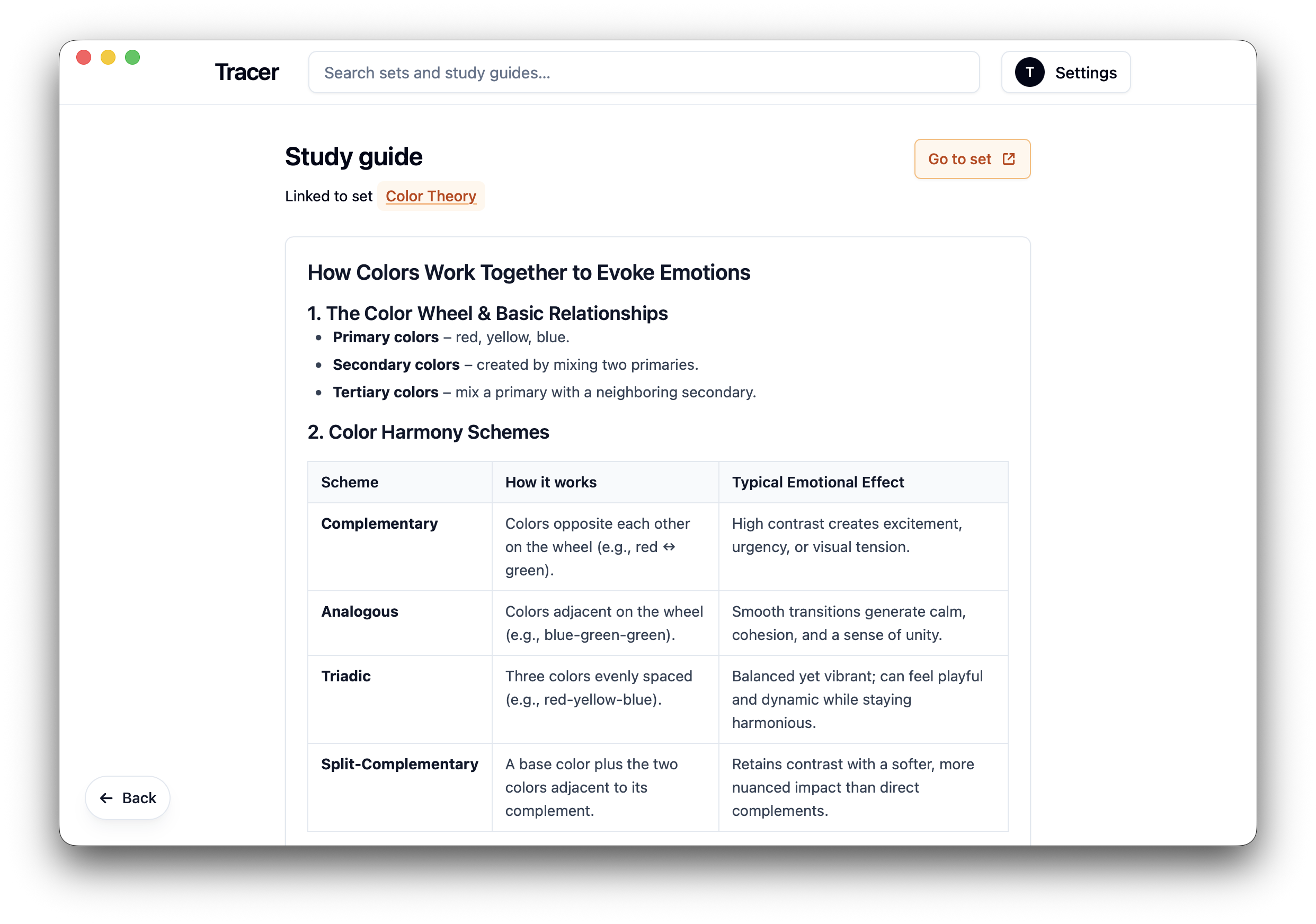 Tracer study guide screen